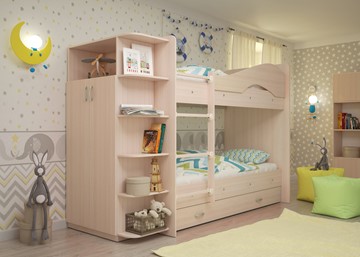 Детская кровать для девочки Мая на щитах со шкафом и ящиками, цвет Млечный дуб в Абакане