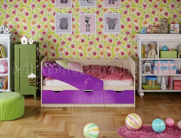 Кровать в детскую Бабочки 800*1600, Фиолетовый глянец в Абакане