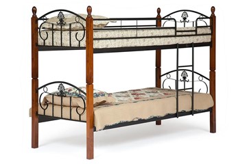 Детская кровать BOLERO двухярусная дерево гевея/металл, 90*200 см (bunk bed), красный дуб/черный в Абакане