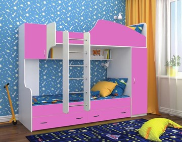 Детская кровать-шкаф Юниор-2, каркас Белое дерево, фасад Розовый в Абакане