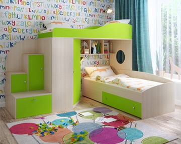 Детская кровать-шкаф Кадет-2, корпус Дуб, фасад Лайм в Абакане