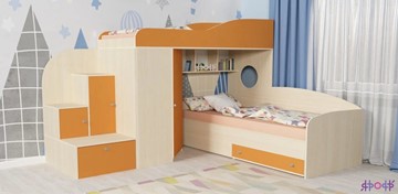 Детская кровать-шкаф Кадет-2, корпус Дуб, фасад Оранжевый в Абакане