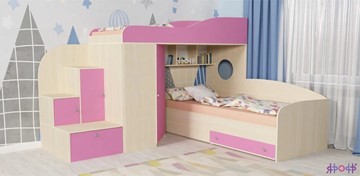 Кровать-чердак в детскую Кадет-2, корпус Дуб, фасад Розовый в Абакане