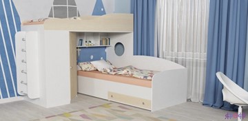 Детская кровать-шкаф Кадет-2 с металлической лестницей, корпус Белое дерево, фасад Дуб в Абакане