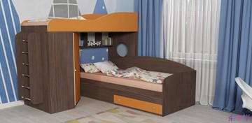 Детская кровать-шкаф Кадет-2 с металлической лестницей, корпус Бодего, фасад Оранжевый в Абакане