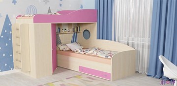 Детская кровать-шкаф Кадет-2 с металлической лестницей, корпус Дуб, фасад Розовый в Абакане