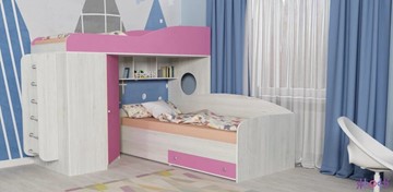 Детская кровать-шкаф Кадет-2 с металлической лестницей, корпус Винтерберг, фасад Розовый в Абакане