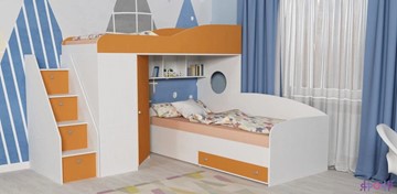 Детская кровать-шкаф Кадет-2 с универсальной лестницей, корпус Белое дерево, фасад Оранжевый в Абакане