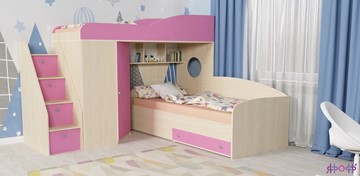 Детская кровать-шкаф Кадет-2 с универсальной лестницей, корпус Дуб, фасад Розовый в Абакане