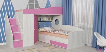 Детская кровать-шкаф Кадет-2 с универсальной лестницей, корпус Винтерберг, фасад Розовый в Абакане