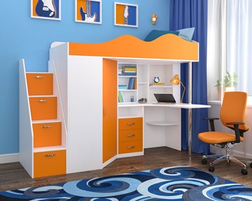 Детская кровать-шкаф Пионер-1, каркас Белое дерево, фасад Оранжевый в Абакане