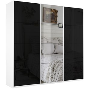 Шкаф 3-х дверный Широкий Прайм (2 Стекла Черных / Зеркало) 2400x570x2300, Белый Снег в Абакане