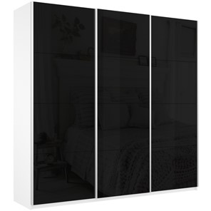 Шкаф Широкий Прайм (Черное стекло) 2400x570x2300,  Белый Снег в Абакане