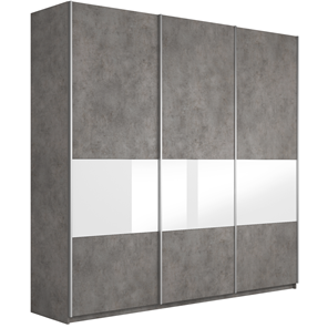 Шкаф 3-дверный Широкий Прайм (ДСП / Белое стекло) 2400x570x2300, Бетон в Абакане