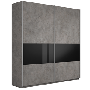 Шкаф 2-створчатый Широкий Прайм (ДСП / Черное стекло) 2200x570x2300, Бетон в Абакане