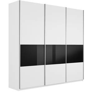 Шкаф 3-х дверный Широкий Прайм (ДСП / Черное стекло) 2400x570x2300, Белый снег в Абакане