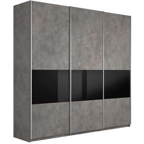 Шкаф 3-х дверный Широкий Прайм (ДСП / Черное стекло) 2400x570x2300, Бетон в Абакане