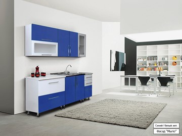 Гарнитур на кухню Мыло 224 2000х718, цвет Синий/Белый металлик в Абакане