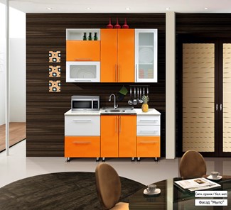 Кухня маленькая Мыло 224 1600х718, цвет Оранжевый/Белый металлик в Абакане