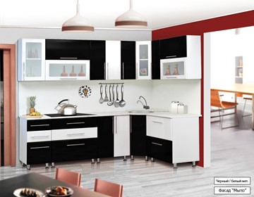 Модульная кухня Мыло 224 2600х1600, цвет Черный/Белый металлик в Абакане