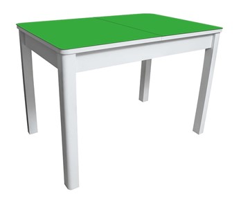 Обеденный раздвижной стол Айсберг-02 СТ2, белое ЛДСП/стекло зеленое/прямые массив белый в Абакане
