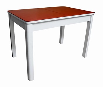 Кухонный раздвижной стол Айсберг-01 СТ2, белое ЛДСП/стекло алое/прямые массив белый в Абакане