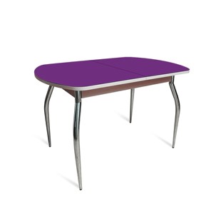 Обеденный стол ПГ-08 СТ2, дуб молочный/фиолетовое стекло/35 хром гнутые металл в Абакане