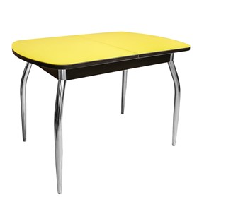 Кухонный стол раздвижной ПГ-02 СТ2, венге/желтое стекло/35 хром гнутые металл в Абакане