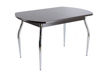 Кухонный стол раскладной ПГ-07 СТ1 венге/черное стекло/хром фигурные в Абакане