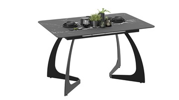 Кухонный раздвижной стол Конкорд Тип 2 (Черный муар/Стекло матовое черный мрамор) в Абакане