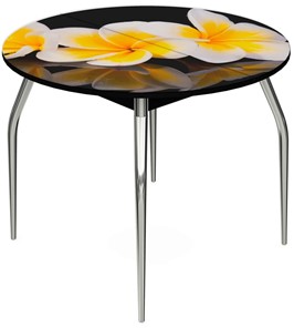 Кухонный стол раскладной Ривьера - Круг, ноги хром №5, ФП (Цветы №11) в Абакане