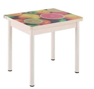 Кухонный пристенный стол СПА-01 СТФ, дуб молочный ЛДСП/стекло фрукты/36 прямые трубки крашеные белые в Абакане