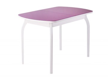Кухонный стол раскладной ПГ-мини, матовое фиолетовое стекло, ноги гнутые массив белый в Абакане
