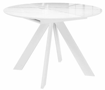Стол обеденный раскладной раздвижной DikLine SFC110 d1100 стекло Оптивайт Белый мрамор/подстолье белое/опоры белые в Абакане