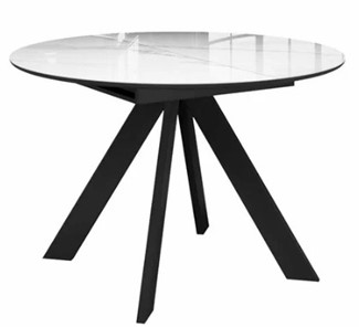 Стеклянный кухонный стол раздвижной  DikLine SFC110 d1100 стекло Оптивайт Белый мрамор/подстолье черное/опоры черные в Абакане