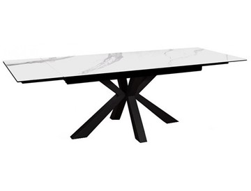 Стол раздвижной DikLine SFE140 Керамика Белый мрамор/подстолье черное/опоры черные (2 уп.) в Абакане