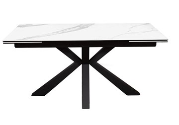 Стол раздвижной DikLine SFE160 Керамика Белый мрамор/подстолье черное/опоры черные (2 уп.) в Абакане