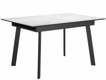 Стеклянный стол раздвижной DikLine SFH125 стекло Оптивайт Белый мрамор/подстолье черное в Абакане