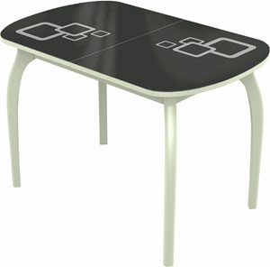 Кухонный стол раскладной Ривьера мини дерево №1, Рисунок квадро (стекло черное/белый/белый) в Абакане