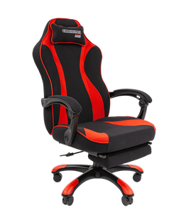 Кресло игровое CHAIRMAN GAME 35 с выдвижной подставкой для ног Ткань  черная / Ткань красная в Абакане