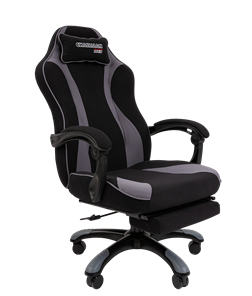 Кресло игровое CHAIRMAN GAME 35 с выдвижной подставкой для ног Ткань черная / Ткань св.серая в Абакане