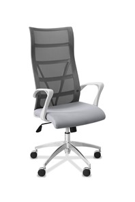 Кресло офисное Топ X белый каркас, сетка/ткань TW / серая/ серая в Абакане