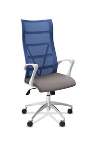 Кресло для руководителя Топ X белый каркас, сетка/ткань TW / синяя/серая в Абакане