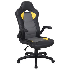 Кресло офисное BRABIX "Skill GM-005", откидные подлокотники, экокожа, черное/желтое, 532494 в Абакане