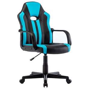 Кресло офисное BRABIX "Stripe GM-202", экокожа, черное/голубое, 532509 в Абакане