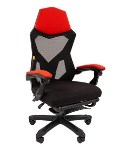 Кресло CHAIRMAN 571 с подставкой для ног , сетчатый акрил / полиэстер черный/красный в Абакане