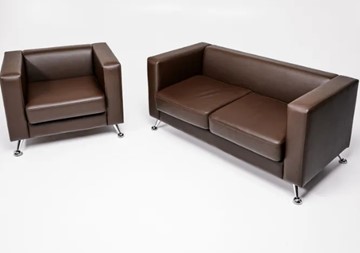 Комплект мебели Альбиони коричневый кожзам  диван 2Д + кресло в Абакане