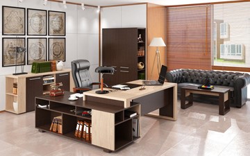 Кабинет руководителя ALTO с высоким шкафом для одежды, низким для документов и журнальным столиком в Абакане