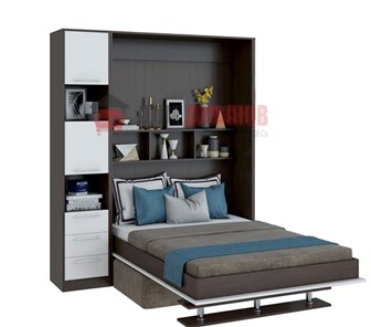 Кровать-шкаф с диваном DetalMaster Бела 1, с полкой ножкой с 1 пеналом, 1600х2000, венге/белый в Абакане