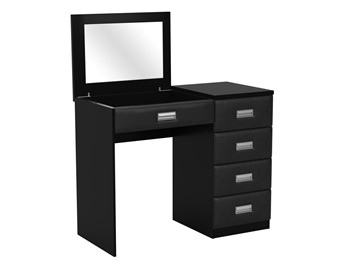 Косметический стол Como/Veda, с зеркалом, 4 ящика, правый, ЛДСП черный/экокожа черная в Абакане